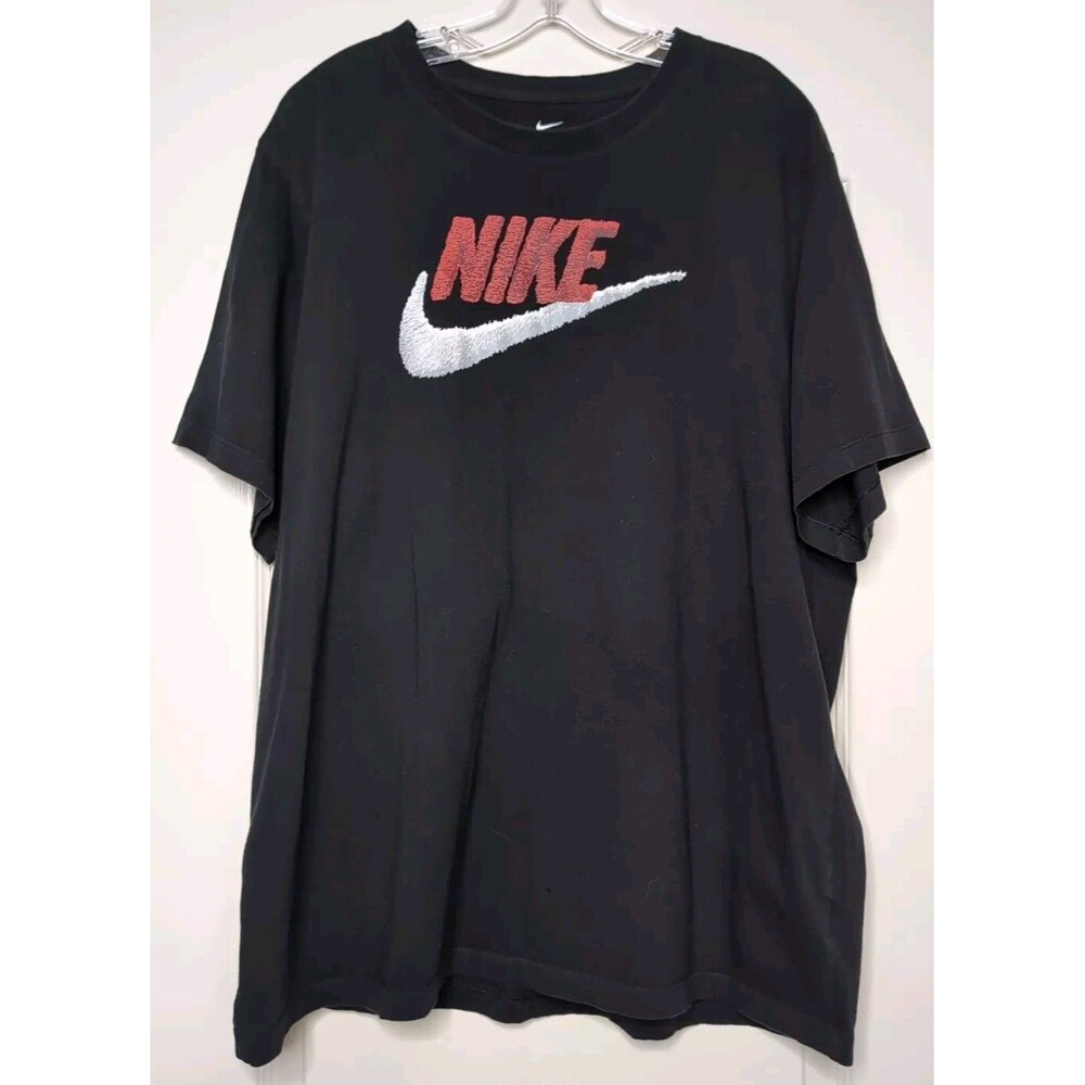 Nike Men's Black T-Shirt Red White Swoosh Logo Sportswear Active Athletic XXL